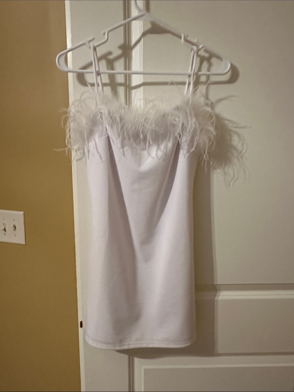 Strapless White Feather-Trim Mini Dress